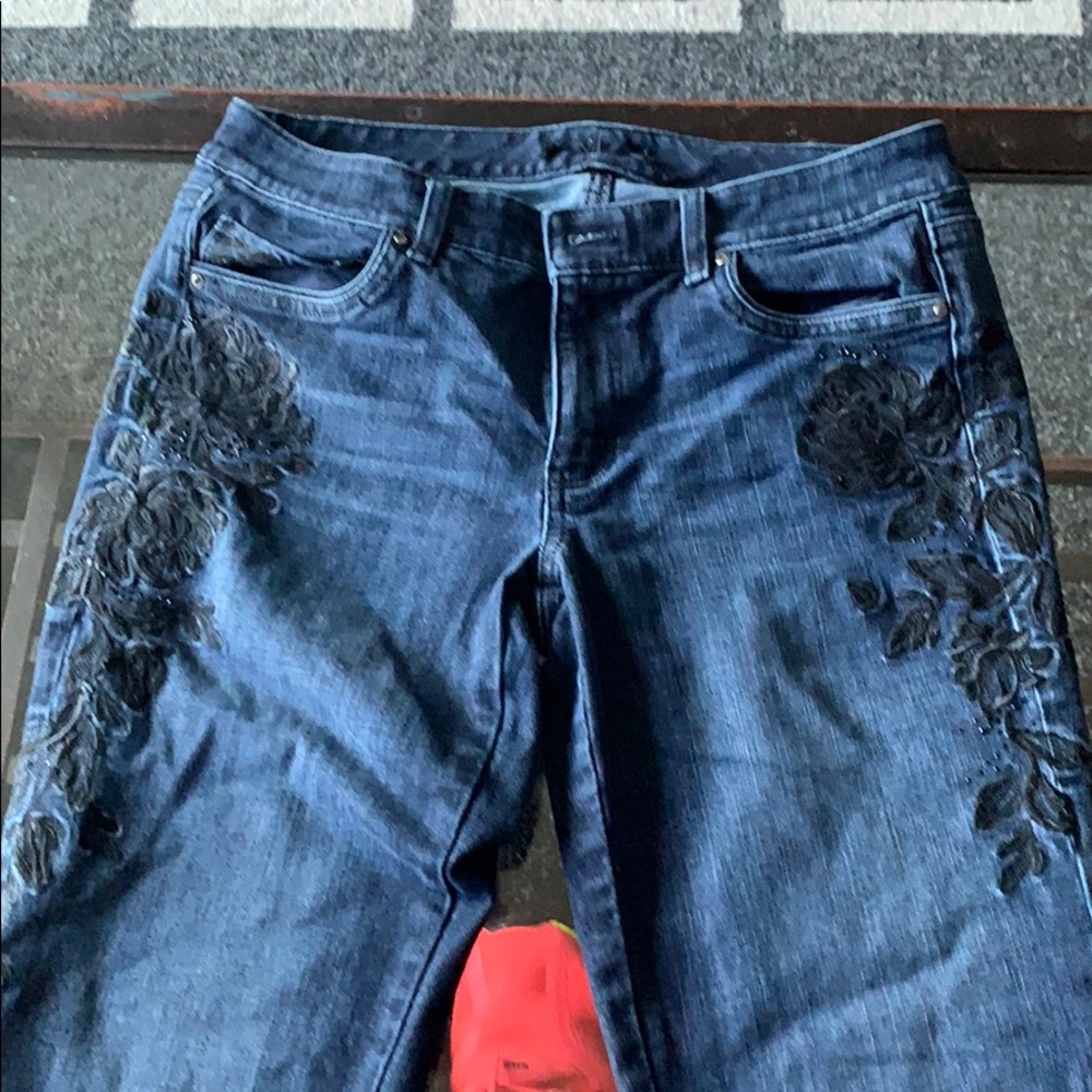 Embellished floral jeans